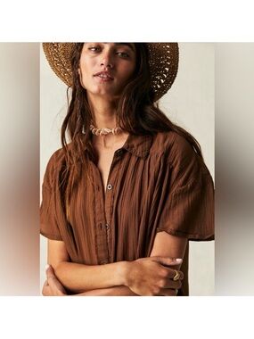 Free People We The Free Float Away Shirt in Brown